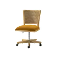 chaise de bureau en velours avec base dorée, chaise de bureau moderne mignonne à dossier milieu, chaise de travail d'ordinateur pivotant réglable pour salon, chambre, bureau, coiffeuse, jaune