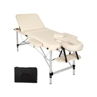 table de massage pliante 3 zones aluminium portable + housse beige helloshop26 2008139