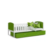 lit enfant tomy 90x190 blanc - vert livré avec sommiers, tiroir et matelas en mousse de 7cm