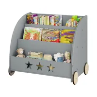 bibliothèque pour enfants.étagère à jouets 3 niveaux.organiser pour livres avec roues.gris