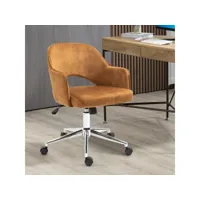 fauteuil de bureau ergonomique chaise pivotant réglable en hauteur, mécanisme d’inclinaison, siège et dossier en velours, charge 120 kg, marron