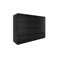 milan - commode de chambre 8 tiroirs - 138x97x40cm - meuble de rangement - style moderne - chiffonier - noir