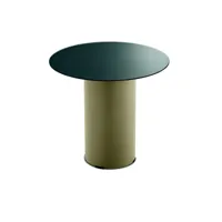 table basse ronde dixon 45 avec piètement en métal beige et plateau en verre fumé