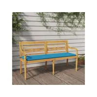 banc banquette de jardin batavia avec coussin - mobilier de jardin bleu 150 cm bois de teck massif meuble pro frco71944