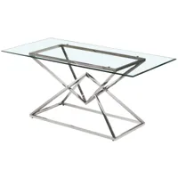 table de salle à manger design piètement en acier inoxydable poli argenté et plateau en verre trempé transparent l. 180 x p. 90 x h. 75 cm collection parma viv-95780