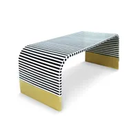 table basse style arty rayana motif géométrique rayé noir/blanc et pieds or