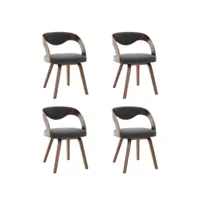 chaise de salle à manger bois foncé et tissu gris canva - lot de 4