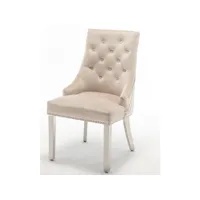 chaise capitonnée velours beige clouté et pieds métal chromé elena - lot de 2