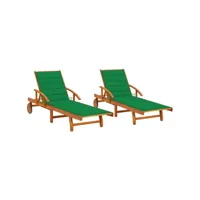 lot de 2 transats chaise longue bain de soleil lit de jardin terrasse meuble d'extérieur avec coussins bois d'acacia solide helloshop26 02_0012041