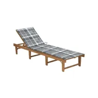 transat chaise longue bain de soleil lit de jardin terrasse meuble d'extérieur pliable avec coussin bois d'acacia solide helloshop26 02_0012839