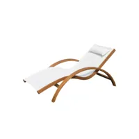 transat chaise longue design style tropical bois massif naturel coloris beige blanc