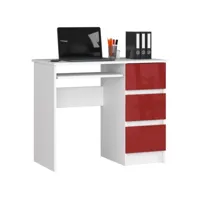 mir - bureau informatique style moderne - 90x77x50 - 3 grands tiroirs - rouge