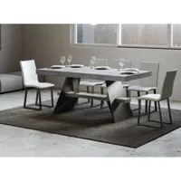 table à rallonges 8 à 14 places bois gris effet béton et pieds acier gris foncé 180 à 284cm klaro