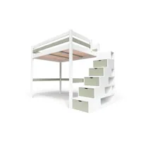 lit mezzanine bois avec escalier cube sylvia 140x200  blanc,moka cube140-lbmo