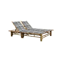 transat chaise longue bain de soleil lit de jardin terrasse meuble d'extérieur pour 2 personnes avec coussins bambou helloshop26 02_0012899