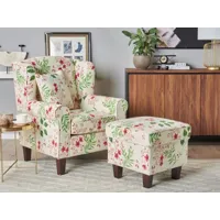 fauteuil en tissu beige crème à motif floral avec repose-pieds hamar 246204