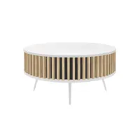 table basse ronde, couleur : blanc/chêne artisan, d : h : 46 cm, l : 90 cm, p : 90 cm , table salon,