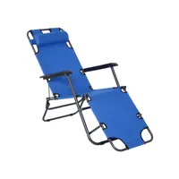 chaise longue transat 2 en 1 pliant inclinable multiposition bleu