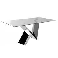 table rectangulaire plateau verre trempé effet marbre et pieds acier inoxydable futura 180 cm-dimensions l 180 x p 95 x h 75 cm