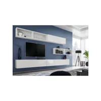 ensemble meuble tv mural cube 14 design coloris blanc et blanc brillant. meuble de salon suspendu