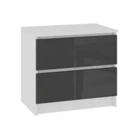 skandi - table de chevet contemporain chambre 60x55x40 cm - 2 tiroirs larges - design moderne&robuste  - table d'appoint - blanc/gris laqué