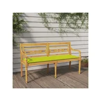 banc banquette de jardin batavia avec coussin - mobilier de jardin vert brillant 150 cm bois teck massif meuble pro frco43780