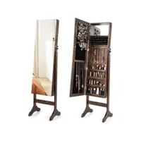 armoire à bijoux sur pieds 3 en 1 - miroir hd - 4 angles d'inclinaison rangement cosmétiques et bijoux style industriel brun