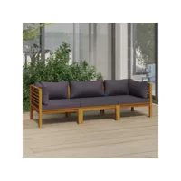 canapé fixe 3 places de jardin  sofa banquette de jardin avec coussin bois d'acacia massif meuble pro frco92938