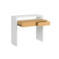 bureau coulissant avec tiroirs en bois blanc et imitation chêne - bu0055