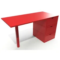bureau bois 3 tiroirs cube  rouge bur3t-red