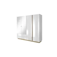 armoire penderie étagères 4 portes 2 tiroirs miroirs 220 cm - arco blanc