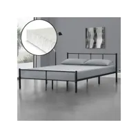 cadre de lit en métal solide lit double sommier à lattes robuste avec matelas mousse à froid acier laqué 180 x 200 cm noir mat [en.casa] [neu.haus]
