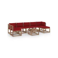 salon de jardin meuble d'extérieur ensemble de mobilier 8 pièces avec coussins rouge bordeaux helloshop26 02_0017666