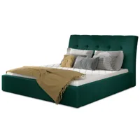 lit capitonné avec rangement velours vert foncé klein - 4 tailles-couchage 180x200 cm