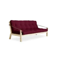 banquette futon poetry en pin massif coloris bordeaux couchage 130 x 190 cm. 20100886775