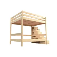 lit superposé 4 personnes adultes bois escalier cube sylvia 160x200  vernis naturel cube160sup-v