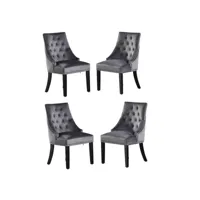ensemble de 4 chaises de salle à manger windsor - rembourrage en velours moelleux et pieds en bois massif robustes - parfait pour votre salle à manger et salon - gris foncé