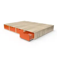 lit double avec rangement tiroirs cube 140x200  vernis naturel,orange litcub140-vo