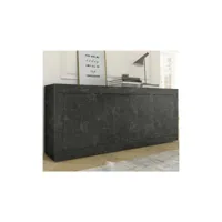 buffet 4 portes marbre noir - matera - l 207 x l 43 x h 86 cm - neuf