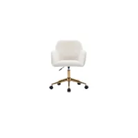 chaise de bureau pivotante réglable en hauteur en velours pour le bureau à domicile avec des pieds dorés,  ivoire
