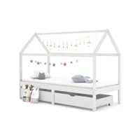 lit cabane enfant avec tiroirs blanc pin massif 90x200 cm