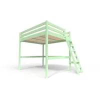 lit mezzanine bois avec échelle sylvia 160x200  vert pastel sylvia160ech-vp