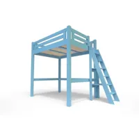 lit mezzanine adulte bois + échelle hauteur réglable alpage 120x200 bleu pastel alpagech120-bp