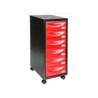 meuble de rangement sur roulettes 6 tiroirs métal rouge et noir folia