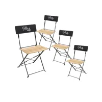 malam - lot de 4 chaises pliantes noires motif bella vita
