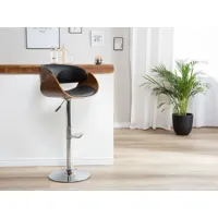 chaise de bar en bois foncé et cuir pu noir baku 24676