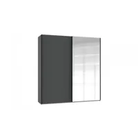 armoire coulissante ronna 1 porte graphite 1 porte miroir poignées noires largeur 225 cm 20100994519