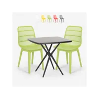 ensemble table carrée 70x70cm noire et 2 chaises design moderne jardin cuisine cevis dark