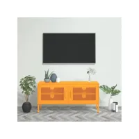 meuble tv  banc tv armoire de rangement jaune moutarde 105x35x50 cm acier meuble pro frco71065