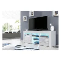 meuble tv jive blanc à led 145 cm avec 2 portes laquées